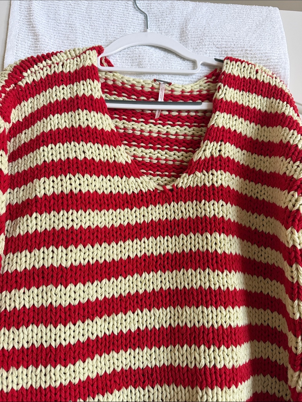 Free People Red, Cream & Navy Striped V-Neck Sweater - Picture 2 of 3